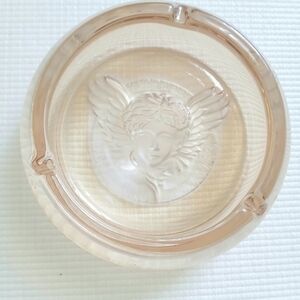 High End Glass opaque Angel imbosed Ashtray, large, heavy, mint, rare